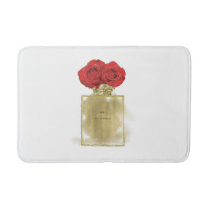 Blumenmotiv Parfüm Flasche Rote Rosen Gold Glam Badematte