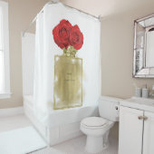 Blumenmotiv Parfüm Flasche Rote Rosen Gold Glam Duschvorhang (Beispiel)