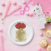 Blumenmotiv Parfüm Flasche Rote Rosen Gold Glam Pappteller (Party)