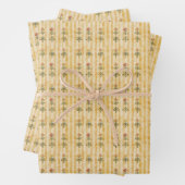 Blumenmotive auf gelben Streifen Geschenkpapier Set (Beispiel)