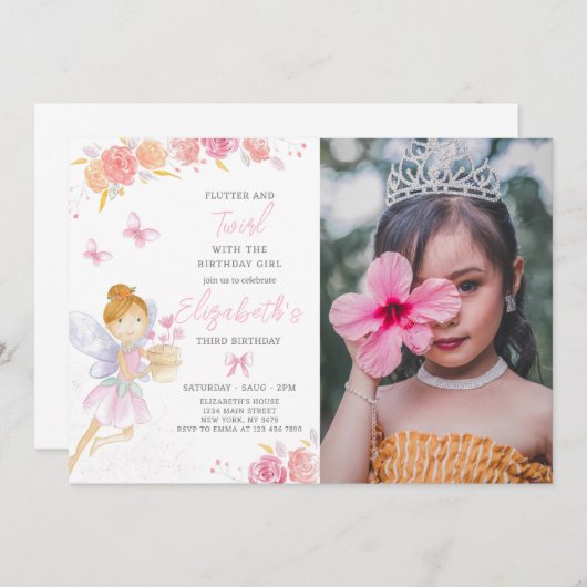 Blumenmühle zum Geburtstag Einladung mit Foto (Vorne/Hinten)