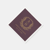 Blumenmuschel Lila Gold Wappen Wedding Monogram Serviette (Ecke)