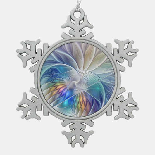 Blumenmuseum Fraktal Kunst, bunte Abstrakte Blume Schneeflocken Zinn-Ornament (Vorderseite)