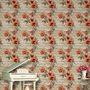Blumenmusiknoten Muster Rote Blende und Stiel Tapete