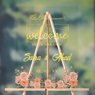 Blumenmuslime Nikah Wedding Begrüßungszeichen Acrylschild