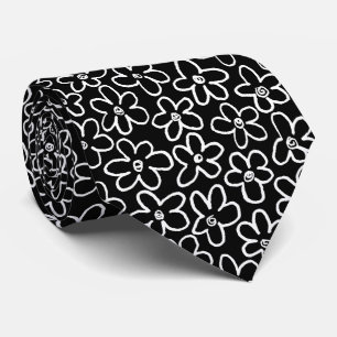 Blumenmuster 080821 - Weiß und Schwarz Krawatte