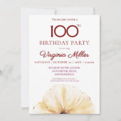 Blumenmuster 100. Geburtstag, elegantes Gelbblüten Einladung (Vorderseite)