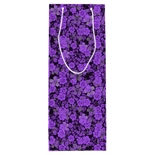 Blumenmuster 15.Lila.b Schwarze BG Geschenktüte Für Weinflaschen (Rückseite)