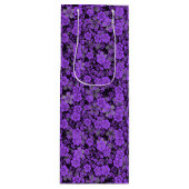 Blumenmuster 15.Lila.b Schwarze BG Geschenktüte Für Weinflaschen (Vorderseite)