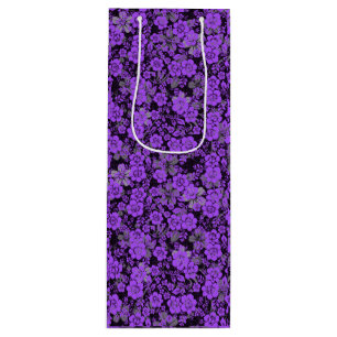 Blumenmuster 15.Lila.b Schwarze BG Geschenktüte Für Weinflaschen