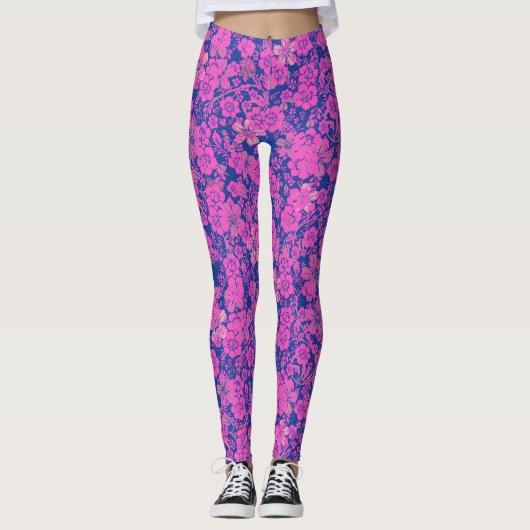 Blumenmuster 15.Pink Blau BG Leggings (Vorderseite)