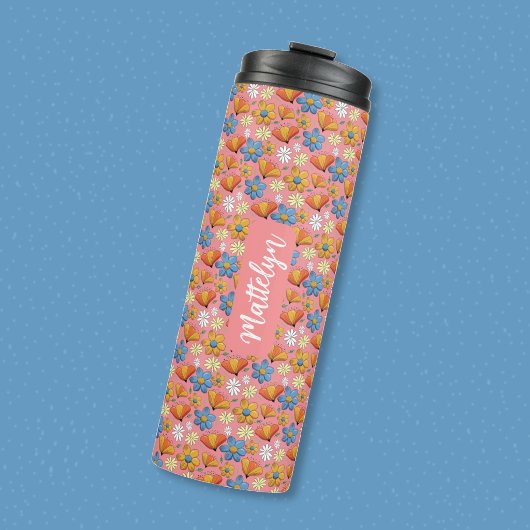 Blumenmuster 16oz Thermobecher mit Namen Thermosbecher