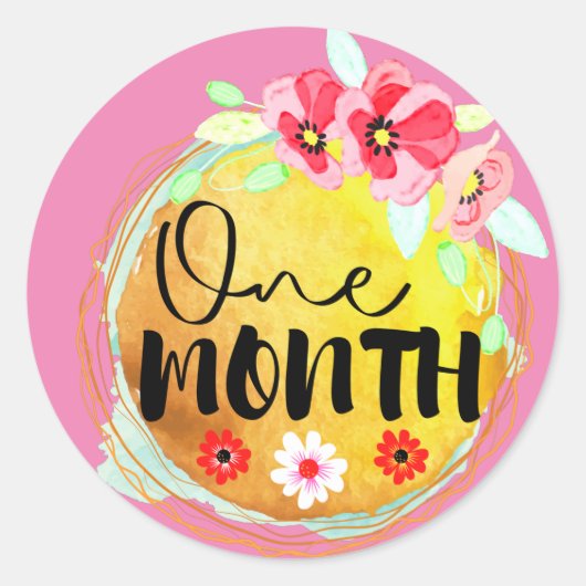 Blumenmuster 1 Monat Altes Baby Meilenstein-Etiket Runder Aufkleber (Vorderseite)