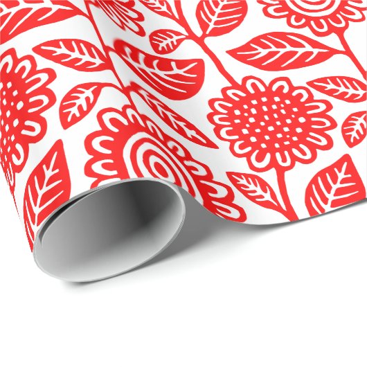 Blumenmuster 280313 - Rot auf Weiß Geschenkpapier (Rolleneckpunkt)