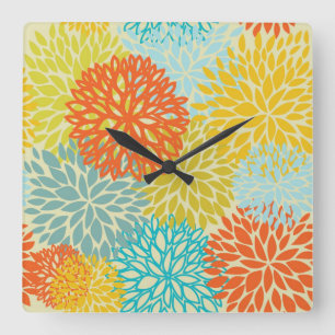 Blumenmuster 3 quadratische wanduhr