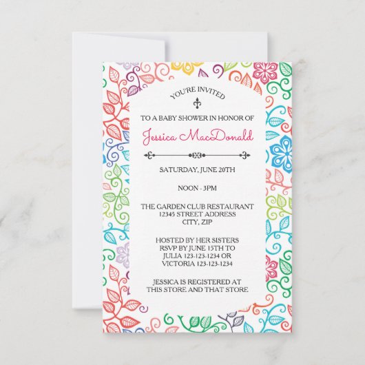 Blumenmuster - 3x5 Kinderdusche Einladung (Vorderseite)