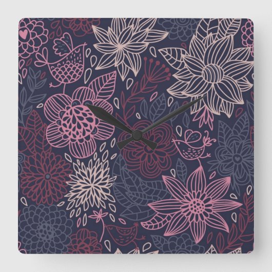 Blumenmuster 4 quadratische wanduhr (Vorderseite)