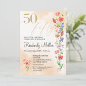 Blumenmuster 50. Geburtstag - Elegantes Wasserfarb Einladung (Stehend Vorderseite)