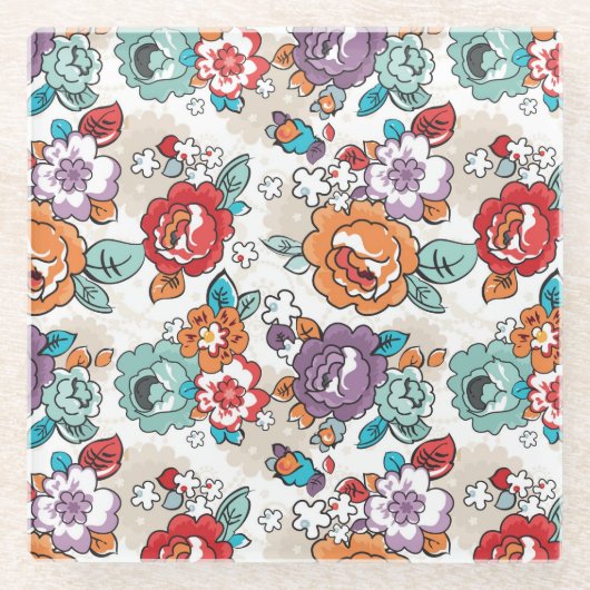 Blumenmuster 5 der abstrakten Eleganz Glasuntersetzer (Vorderseite)