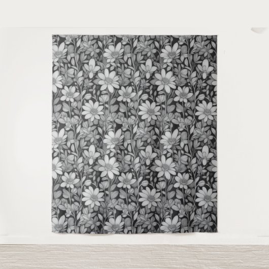 Blumenmuster 7 Mono Tapestry Wandteppich (Vorderseite)