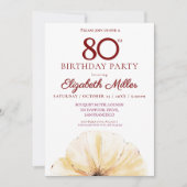 Blumenmuster 80. Geburtstag - elegantes Gelbblüten Einladung (Vorderseite)