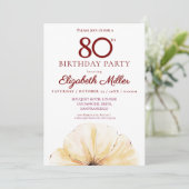 Blumenmuster 80. Geburtstag - elegantes Gelbblüten Einladung (Stehend Vorderseite)