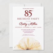 Blumenmuster 85. Geburtstag - elegantes Gelbblüten Einladung (Vorderseite)