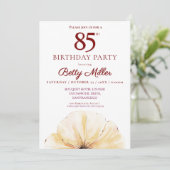 Blumenmuster 85. Geburtstag - elegantes Gelbblüten Einladung (Stehend Vorderseite)