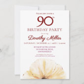 Blumenmuster 90. Geburtstag - Elegantes Gelbblüten Einladung (Vorderseite)