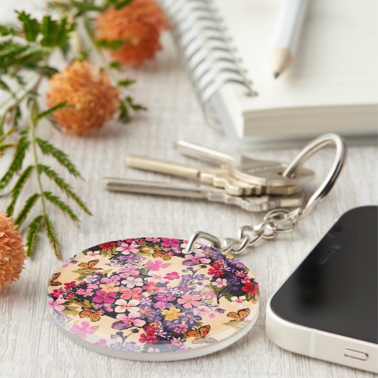 Blumenmuster Akryllischer Schlüsselanhänger (Vorderseite rechts)