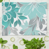Blumenmuster, Aqua, Aquamarin, Türkis und Grau Geschirrtuch (Gefaltet)
