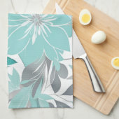 Blumenmuster, Aqua, Aquamarin, Türkis und Grau Geschirrtuch (Viertel Falte)