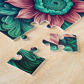 Blumenmuster, Aqua, Aquamarin, Türkis und Grau Puzzle (Seite)