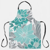 Blumenmuster, Aqua, Aquamarin, Türkis und Grau Schürze (Vorderseite)