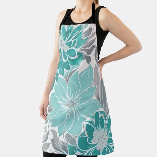 Blumenmuster, Aqua, Aquamarin, Türkis und Grau Schürze (InSitu)