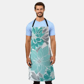 Blumenmuster, Aqua, Aquamarin, Türkis und Grau Schürze (Getragen)