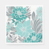 Blumenmuster, Aqua, Aquamarin, Türkis und Grau Serviette (Vorderseite)