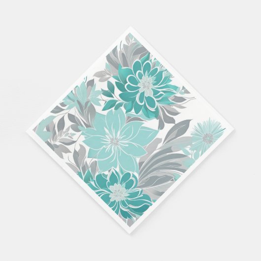 Blumenmuster, Aqua, Aquamarin, Türkis und Grau Serviette (Ecke)