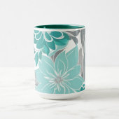 Blumenmuster, Aqua, Aquamarin, Türkis und Grau Tasse (Zentrum)