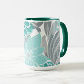 Blumenmuster, Aqua, Aquamarin, Türkis und Grau Tasse (VorderseiteRechts)