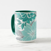 Blumenmuster, Aqua, Aquamarin, Türkis und Grau Tasse (Vorderseite Links)
