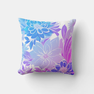 Blumenmuster, Aqua, Blau, Lila, Rosa Kissen