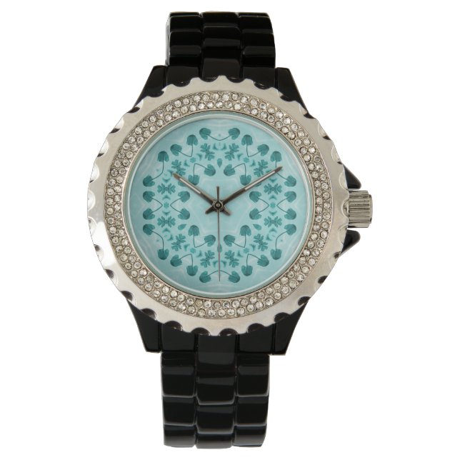 Blumenmuster, Aquamarin blau Armbanduhr (Vorderseite)