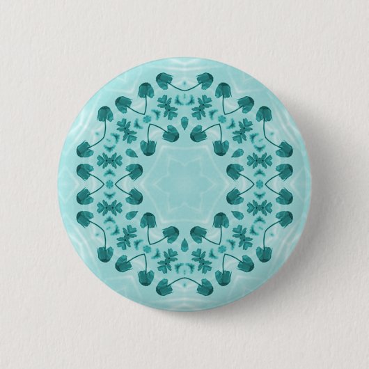 Blumenmuster, Aquamarin blau Button (Vorderseite)
