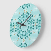 Blumenmuster, Aquamarin blau Große Wanduhr (Winkel)