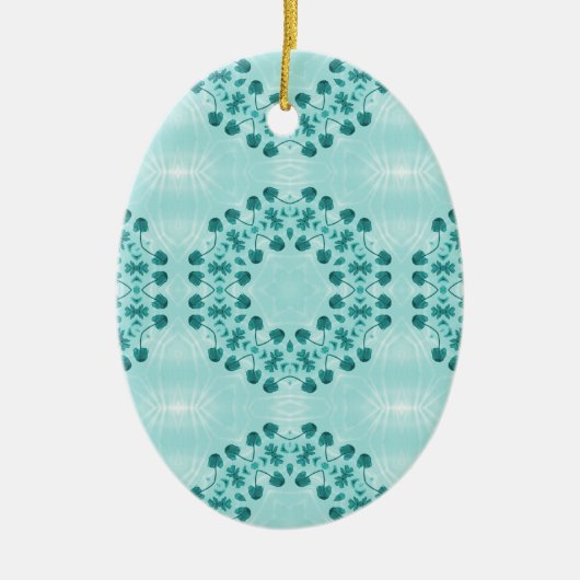 Blumenmuster, Aquamarin blau Keramik Ornament (Vorne)