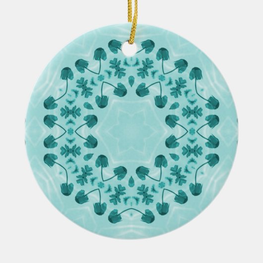 Blumenmuster, Aquamarin blau Keramik Ornament (Vorne)