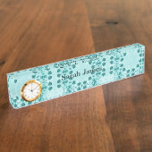 Blumenmuster, Aquamarin blau Namensplakette (Seite)