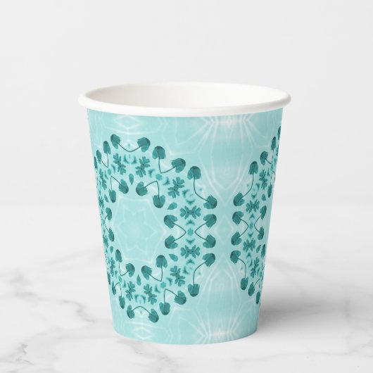 Blumenmuster, Aquamarin blau Pappbecher (Vorderseite)
