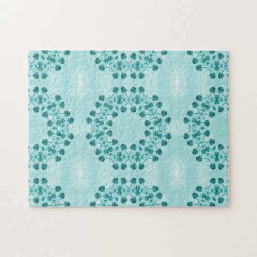 Blumenmuster, Aquamarin blau Puzzle (Horizontal)